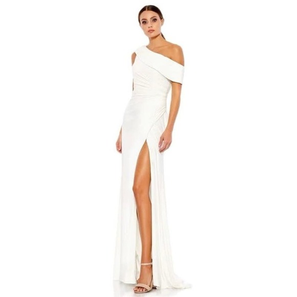 Ieena for Mac Duggal FOLDOVER OFF-THE-SHOULDER SLIT GOWN NWT Size 4 - Picture 1 of 14